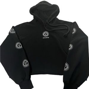 HOLLISTER EMBROIDERED SUN HOODIE SWEATSHIRT CROPPED BLACK WOMEN'S SMALL